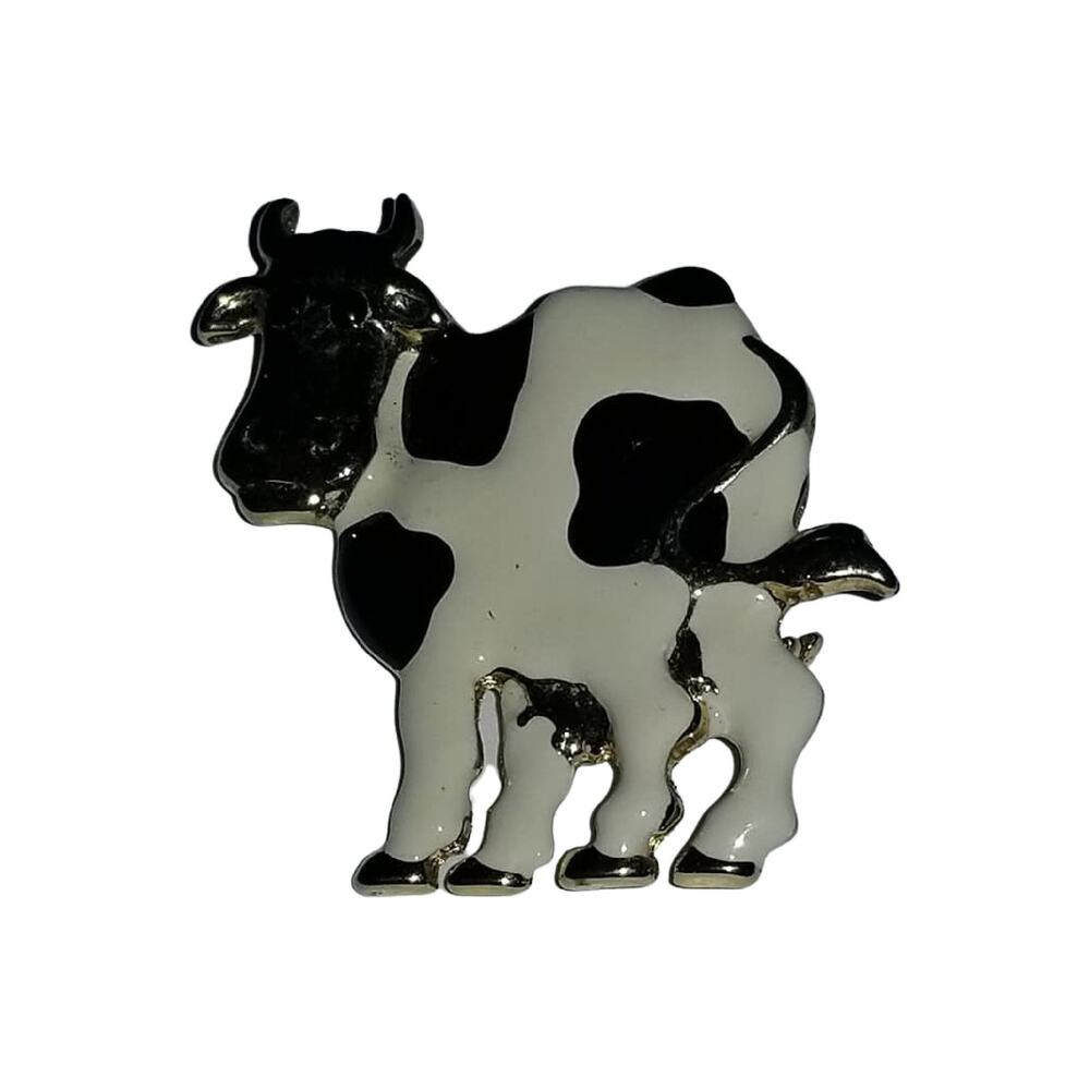 Vintage Enamel COW Brooch